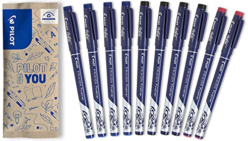 PILOT FriXion Fineliner, radierbarer Fineliner, 10er Set (Blau, Schwarz, Rot) von Pilot