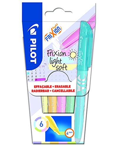 PILOT FriXion Light Soft, radierbarer Textmarker, 6er Set (Pastellpink, -gelb, -violett, -blau, -orange, -grün) von Pilot