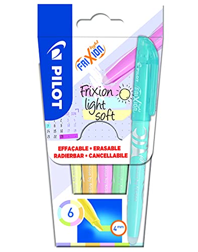 PILOT - 6er-Set Frixion Light Soft - Radierbarer Textmarker - Pastellfarben: Pastellpink, Gelb, Violett, Blau, Orange, Grün - Keilspitze für feine oder breitere Linien von PILOT