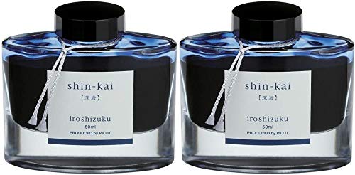 PILOT Iroshizuku Füllfederhalter-Tinte, Shin-Kai, Deep Sea (Blau-Schwarz), 50 ml Flasche (69225) 2 Stück von Pilot