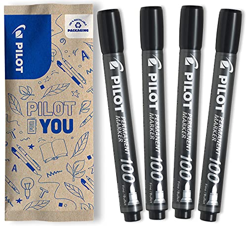 PILOT Permanent Marker 100 mit Rundspitze, 4er Set (Schwarz) von Pilot