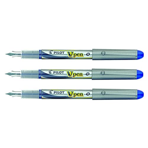 PILOT 3 Stück Einweg-Füllfederhalter V-Pen Silber, mittlere Spitze, Blau PILOT 3 Stück Einweg-Füllfederhalter V-Pen Silber, mittlere Spitze, Blau von Pilot