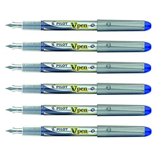 PILOT V-Pen Einweg-Füllfederhalter, silberfarben, mittlere Spitze, Blau, 6 Stück PILOT V-Pen Einweg-Füllfederhalter, silberfarben, mittlere Spitze, Blau, 6 Stück von Pilot