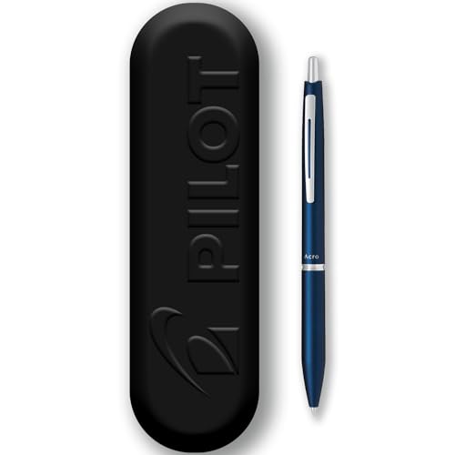 PILOT Acro 1000 Kugelschreiber - Glatte Tinte für flüssiges Schreiben - nachfüllbar & einziehbar - schwarze Tinte - mittlere Spitze - in Metall-Geschenkbox (Marineblau) von PILOT