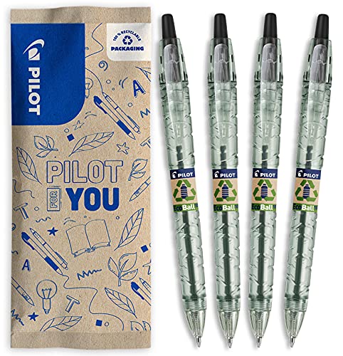 PILOT - Pack of 4 B2P ECOBALL 1mm - Gel ink roller ball pen - Medium - Begreen - Black von Pilot