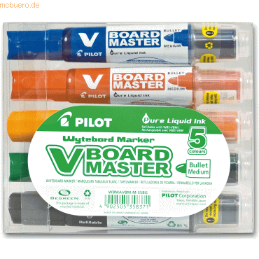 Pilot Boardmarker V-Boardmaster Begreen Set 5 Farben + Tafelwischer von Pilot