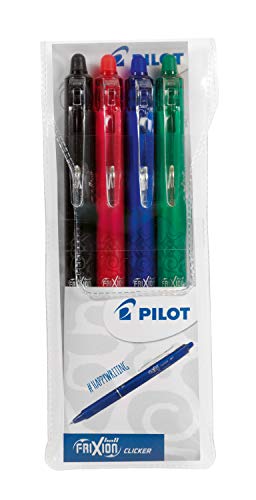 Pilot Frixion Ball Clicker 2270S4 Kugelschreiber, radierbar, 0,7 mm, Schwarz/Rot/Blau/Grün, 4 Stück von Pilot