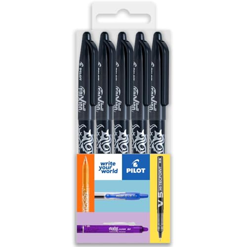 Pilot Frixion Heat/Friction radierbarer Tintenroller Kugelschreiber Stifte FR7, mittlere Strichbreite 0,7 mm Spitze, 5 Stück, Schwarz Pilot Frixion Heat/Friction radierbarer Tintenroller Kugelschreiber Stifte FR7, mittlere Strichbreite 0,7 mm Spitze, 5 Stück, Schwarz von Pilot