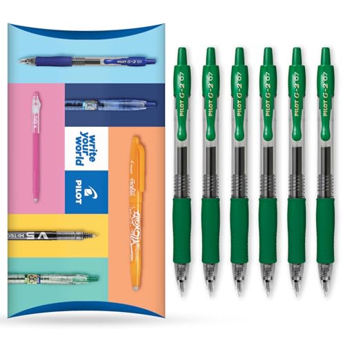 Pilot G-2 Tintenroller Kugelschreiber mit einziehbarer Gel-Tinte, 0,7 mm Spitze, 6 Stück, grüne Tinte Pilot G-2 Tintenroller Kugelschreiber mit einziehbarer Gel-Tinte, 0,7 mm Spitze, 6 Stück, grüne Tinte von Pilot