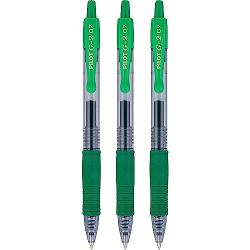 Pilot G2 07 grün fein einziehbar Gel Tinte Stift Kugelschreiber 0.7mm spitze Spitze 0.39MM Line Breite nachfüllbar BL-G2-7 (3er Pack) von Pilot