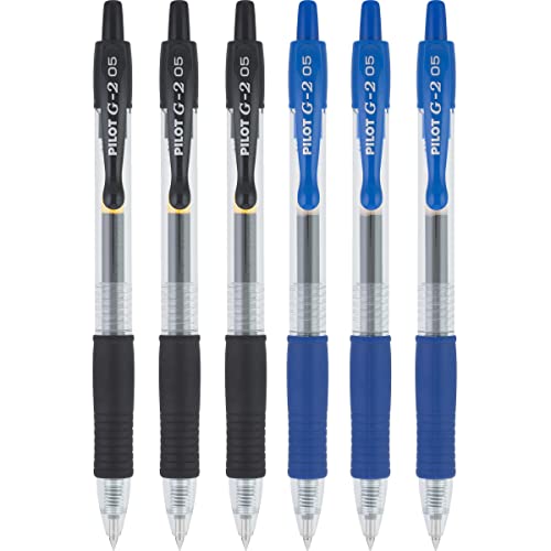 Pilot G2 Kugelschreiber, einziehbar, Gel-Roller, extra fein, 05 Pt, Schwarz und Blau, 6 Stück von PILOT