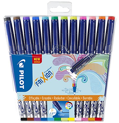 PILOT FriXion Fineliner, radierbar, 12er Set, Schwarz/Blau/Rot/Grün/Pink/Violett/Braun/Gelb/Orange/Babypink/Hellgrün/-blau von PILOT