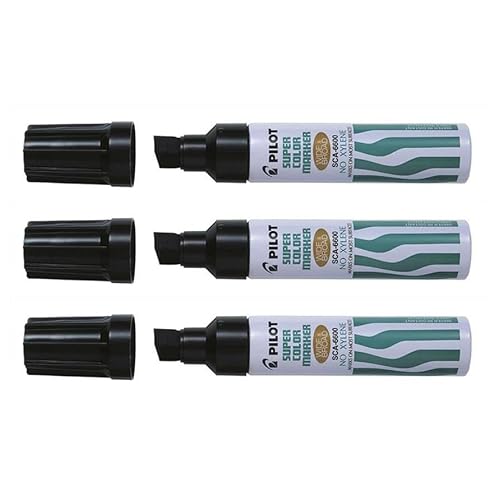 Pilot SCA-6600 Permanentmarker, Metallkörper, Keilspitze, extra breit, Schwarz, 3 Stück von Pilot