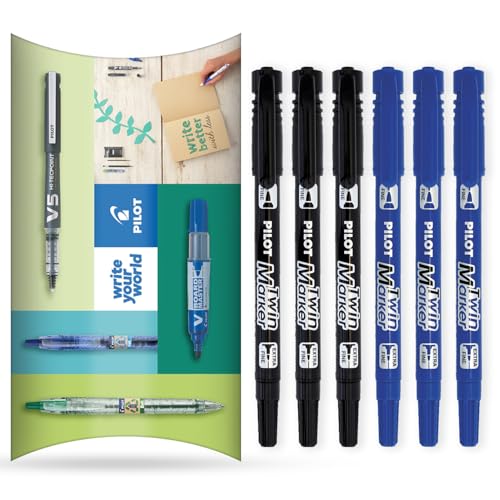 Pilot Twin Marker Pen – Permanente 2-in-1-Marker, feine und extra feine Doppelspitzen, 76 % recycelte Begreen-Serie (gemischt, 6 Stück) von Pilot