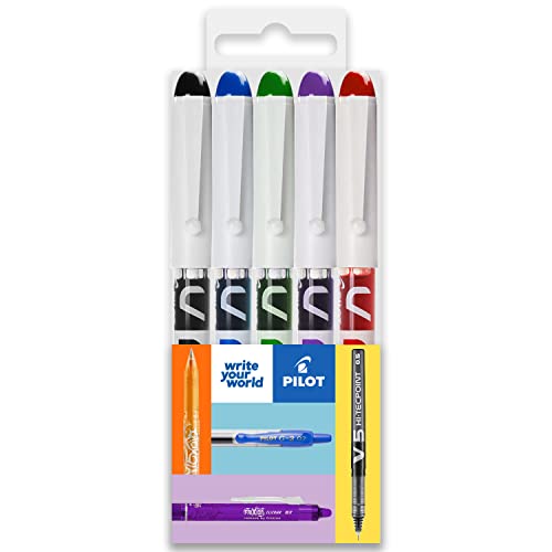 Pilot V Pen Einweg-Füllfederhalter, radierbar, 0,6 mm Spitze, mittlere Linie, 5 Stück, Schwarz, Blau, Rot, Grün und Violett Pilot V Pen Einweg-Füllfederhalter, radierbar, 0,6 mm Spitze, mittlere Linie, 5 Stück, Schwarz, Blau, Rot, Grün und Violett von Pilot
