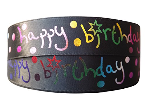 Doppelseitiges Satinband, 2 m x 25 mm, mit Aufschrift zum Geburtstag (nicht in deutscher Sprache) „Happy Birthday“, für Geburtstagstorten, Geschenkpapier, Dekoration, Schwarz von Pimp My Shoes