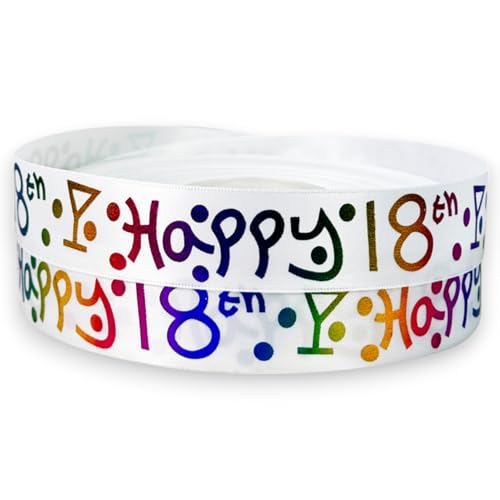 Doppelseitiges Satinband, 2 m x 25 mm, Happy 18th Birthday, für Geburtstagstorten, Geschenkpapier, Dekoration Doppelseitiges Satinband, 2 m x 25 mm, Happy 18th Birthday, für Geburtstagstorten, Geschenkpapier, Dekoration von Pimp My Shoes