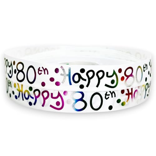 Doppelseitiges Satinband, 2 m x 25 mm, mit Aufschrift zum 80. Geburtstag (nicht in deutscher Sprache), „Happy 80th Birthday“, für Geburtstagstorten, Geschenkpapier, Dekoration von Pimp My Shoes