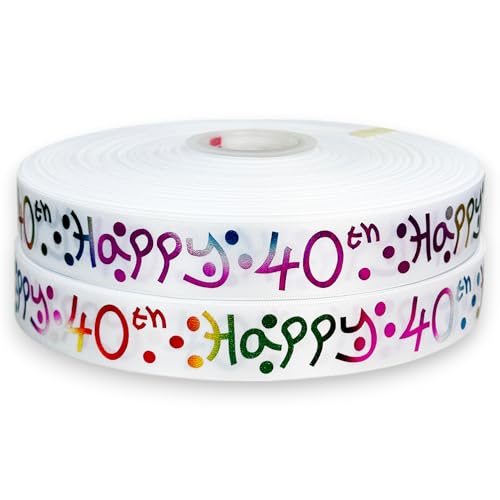 Pimp My Shoes Doppelseitiges Geschenkband aus Satin, 25 mm x 2 m, zum 40. Geburtstag (englische Aufschrift), für Kuchen, Geschenke, Karten, Geburtstagsdeko von Pimp My Shoes