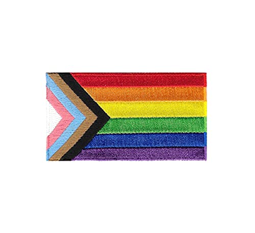 Progress Pride Flag LGBTQ Patch - LGBT Gleichheit Homosexuell Lesben Bisexuell Transgender Unterstützt Bügelbild (8,9 x 5 cm) von PinMaze