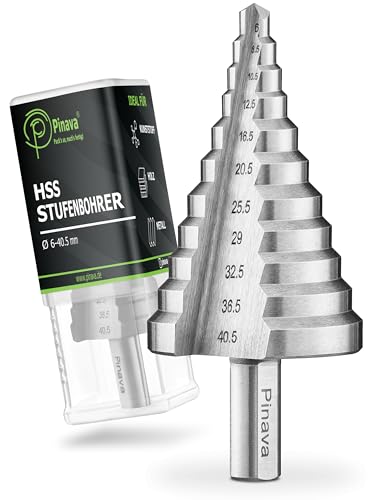 Pinava® HSS Stufenbohrer Ø6-40.5mm [Für metrische Kabelverschraubungen] - Scharfer Kegelbohrer für Metall, Holz & Kunststoff - Schälbohrer, Konusbohrer, Blech Bohrer, sauberer & präziser Lochbohrer von Pinava