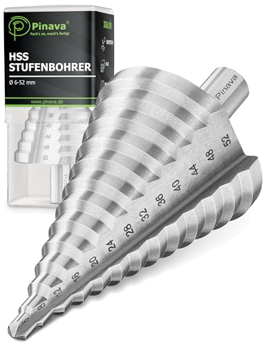 Pinava® HSS Stufenbohrer Ø6-52mm [12mm Schaft] - Scharfer Kegelbohrer für Metall, Holz & Kunststoff - Schälbohrer, Konusbohrer, Blech Bohrer, sauberer & präziser Lochbohrer Blechschälbohrer 13 Stufen von Pinava