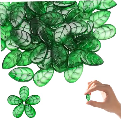 100pcs grüne Blattperlen, Blattperlen 0, 39 x 0, 71 Zoll DIY Dekorativ kleines grünes Glas für Schmuckwindspiele Handwerk von Pineeseatile