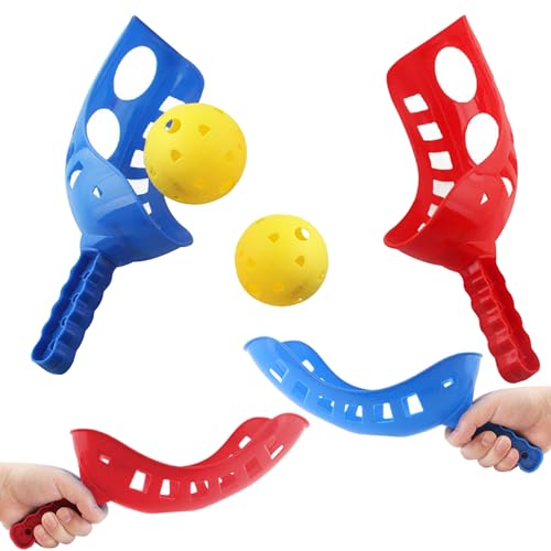 2 Set Scoop Ball Parent-Kind-Schaufel-Ballspiel umfasst 4 Scoops 2 Bälle, Impact-Resistant Outdoor Beach Picnic Family Yard-Spiele für Kinder und Erwachsene von Pineeseatile