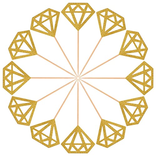 50 Pack Gold Glitter Diamond Ring Donut Toppers Cupcake Picks für Brautdusche Engagement Party Dekorationen, Diamant Zahnstocher von Pineeseatile