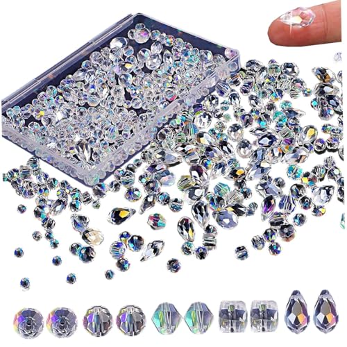 Glasperlen für Schmuckherstellung, 800pcs Glasperlen, mehrfacettierter Kristall mit verschiedenen Formen, perfekt für DIY -Kunsthandwerk, Halskette, Armband, Ohrring -Kit von Pineeseatile