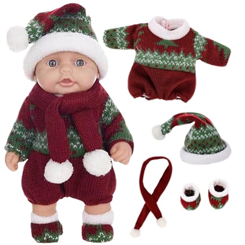 Mini Babypuppen 10 niedliche Weihnachtsmini -Puppen mit beweglichen Gelenken realistisches Neugeborenes Baby weiche Vinyl Ganzkörper Stehpuppe mit Kleidung für Kinder, grüne, realistische Puppe von Pineeseatile