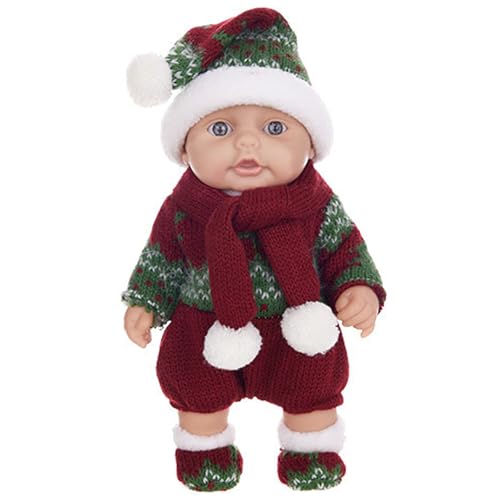 Mini -Puppen, Mini -Babypuppen 10 niedliche Weihnachten mit beweglichen Gelenken realistisches Neugeborenes Baby weiche Vinyl Ganzkörper Stehpuppe mit Kleidung für Kinder Grün von Pineeseatile