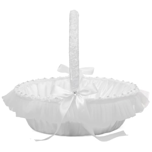 Pineeseatile Blumenmädchenkorb für Hochzeiten, Hochzeitsblumenkorb mit Spitzen -Bogenknoten und Strass, 13.8x11.8 Weißer Hochzeitskorb mit Griff, weißer Blumenmädchenkorb Pineeseatile Blumenmädchenkorb für Hochzeiten, Hochzeitsblumenkorb mit Spitzen -Bogenknoten und Strass, 13.8x11.8 Weißer Hochzeitskorb mit Griff, weißer Blumenmädchenkorb von Pineeseatile