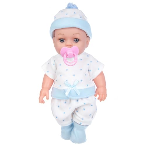 Pineeseatile Mini-Babypuppen, 12 süße Mini-Puppen mit einem Schnuller, offene Augen realistisches Neugeborenes, weicher Gummi-Silikon-Ganzkörper, Puppe mit Kleidung für Kinder, Blau von Pineeseatile