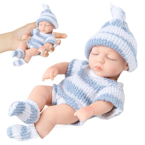 Pineeseatile Mini Silicone Babypuppen, 7 Zoll realistische Neugeborenen -Babypuppen, weiches Ganzkörper Silikon mit Kleidung, Babys für Kindergeschenke, Blau, Puppe von Pineeseatile