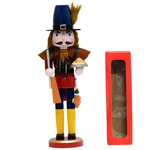 Pineeseatile Nussknacker Weihnachtsdekor, Hunter Nutcracker Holding Truthahn Weihnachtsdekor, 15 Holzfiguren Festliche Erntedankfest für Regale und Tische, Nussknacker von Pineeseatile
