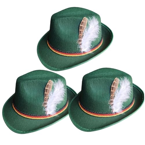 Pineeseatile Oktoberfest Outfits MEN3PCS Deutscher Hut 11.8x10.6x5 Bayerischer Oktoberfest Hut mit Federn dunkelgrünes Deutsch Top für Erwachsene, Kostüm von Pineeseatile