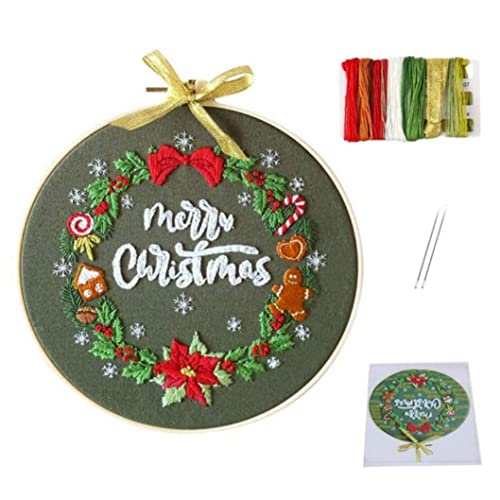 Pineeseatile Weihnachts -Stickstätte Cross Stitch Starter -Set mit Weihnachtskranzmuster -Farbfäden für Anfänger, Sticker Starter Kit von Pineeseatile