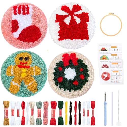 Punch Nadel Coasters Kit (4pcs) DIY Weihnachtspunsch Nadel Untersetzer Süßes Getränk mit Weihnachtsdesign Cartoon Kit DIY Craft für Anfänger Erwachsene Kinder, Drink von Pineeseatile