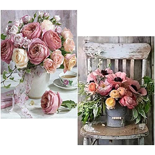 Pinenuts Diamant Malerei Kits, 2 Pack Rose & Blume 5D Diamond Painting nach Zahlen, Diamant Malerei Bilder Arts Craft Set mit Zubehör für Haus, Wand und Eingang Dekoration (30x40cm, Rose & Blume) Pinenuts Diamant Malerei Kits, 2 Pack Rose & Blume 5D Diamond Painting nach Zahlen, Diamant Malerei Bilder Arts Craft Set mit Zubehör für Haus, Wand und Eingang Dekoration (30x40cm, Rose & Blume) von Pinenuts
