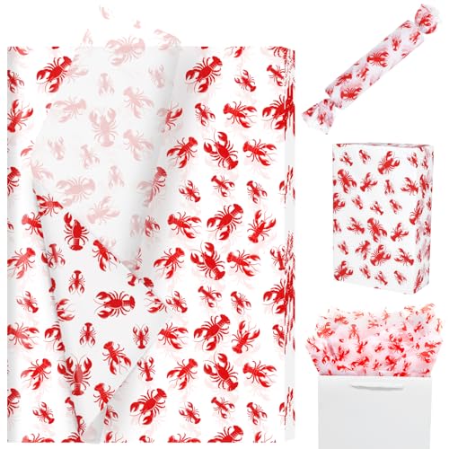 100 Blatt Hummer-Seidenpapier – Meeresfrüchte-Muster Geschenkpapier Seidenpapier für Ozean-Mottoparty, DIY Handwerk, Geburtstag, nautische Dekorationen, 35 x 50 cm von Pineraap