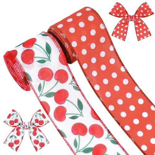 2 Rollen 9,1 m Kirschband mit Drahtrand, 6,3 cm, Sommerfrucht, Stoffband, rot/weiß gepunktet, Juteband für Geschenkverpackungen, DIY-Kranz, Schleife, Bauernhaus-Party-Dekoration 2 Rollen 9,1 m Kirschband mit Drahtrand, 6,3 cm, Sommerfrucht, Stoffband, rot/weiß gepunktet, Juteband für Geschenkverpackungen, DIY-Kranz, Schleife, Bauernhaus-Party-Dekoration von Pineraap