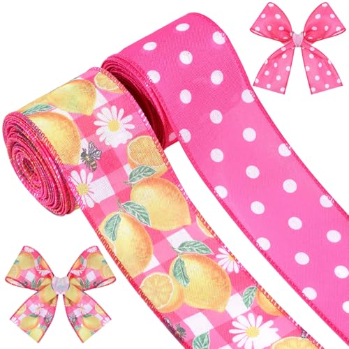 2 Rollen 9,1 m Zitronenband mit Drahtrand, 6,3 cm, Sommer-Frucht-Bastelband, Stoffband mit rosa weißen Punkten, Juteband für Geschenkverpackungen, DIY, Kranz, Schleife, Bauernhaus, Party-Dekoration 2 Rollen 9,1 m Zitronenband mit Drahtrand, 6,3 cm, Sommer-Frucht-Bastelband, Stoffband mit rosa weißen Punkten, Juteband für Geschenkverpackungen, DIY, Kranz, Schleife, Bauernhaus, Party-Dekoration von Pineraap