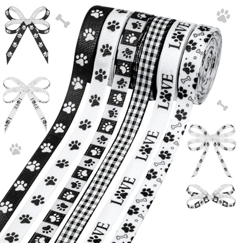 Band mit Tierpfotenabdruck, 1,9 cm x 27,7 m, schwarz-weißes Band mit Tiermotiven, für Bastelarbeiten, Geburtstagsparty-Dekoration, Geschenkverpackung, 6 Rollen Band mit Tierpfotenabdruck, 1,9 cm x 27,7 m, schwarz-weißes Band mit Tiermotiven, für Bastelarbeiten, Geburtstagsparty-Dekoration, Geschenkverpackung, 6 Rollen von Pineraap