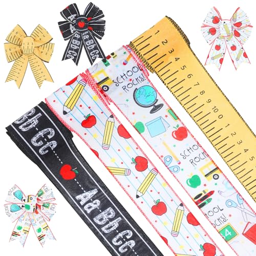Dekoratives Stoffband mit Apfelmuster, für Schulanfang, 6,3 cm, 4 Rollen à 20 m, dekoratives Stoffband mit Apfelstift, Lineal, Muster, Bastelband für DIY, Schleife, Kranz, Geschenkverpackung Dekoratives Stoffband mit Apfelmuster, für Schulanfang, 6,3 cm, 4 Rollen à 20 m, dekoratives Stoffband mit Apfelstift, Lineal, Muster, Bastelband für DIY, Schleife, Kranz, Geschenkverpackung von Pineraap