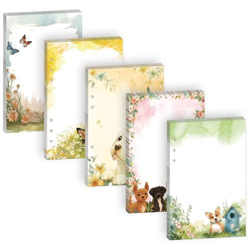 Pineraap 100 Blatt Cute Dog A5 Nachfüllpapier für Planer, Einlage Binder, 120 g/m² dicke, blanko Welpen-Notizbuch-Nachfüllpackung, 6-Loch-Füller, lose Blätter, Papier für A5, 6-Ringbuch, Tagebuch von Pineraap