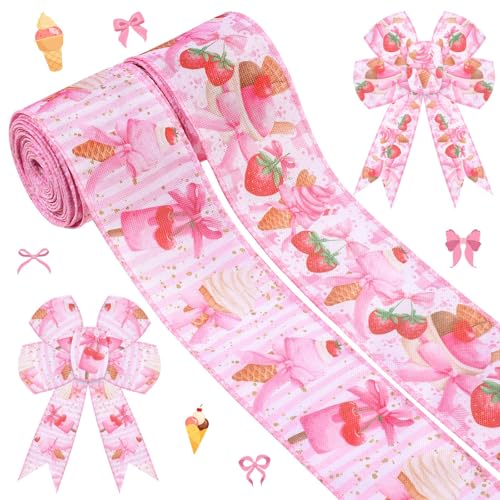Pineraap 2 Rollen 9,1 m Eiscreme-Band mit Drahtrand, 6,3 cm, rosa Schleife, Eis am Stiel, Stoffband mit süßem Erdbeer-Kirsch-Druck, für Bastelarbeiten, Kranz, Schleifen, Geschenkverpackungen Pineraap 2 Rollen 9,1 m Eiscreme-Band mit Drahtrand, 6,3 cm, rosa Schleife, Eis am Stiel, Stoffband mit süßem Erdbeer-Kirsch-Druck, für Bastelarbeiten, Kranz, Schleifen, Geschenkverpackungen von Pineraap