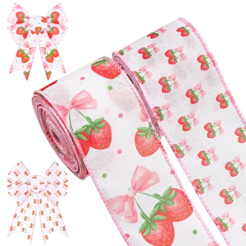 Pineraap 2 Rollen 9,1 m Erdbeerschleife mit Drahtrand 6,3 cm rosa rot Kokette Bastelband Sommer Obst Stoffband für Geschenkverpackungen DIY Kranz Schleife Mädchen Party Babyparty Dekoration Pineraap 2 Rollen 9,1 m Erdbeerschleife mit Drahtrand 6,3 cm rosa rot Kokette Bastelband Sommer Obst Stoffband für Geschenkverpackungen DIY Kranz Schleife Mädchen Party Babyparty Dekoration von Pineraap