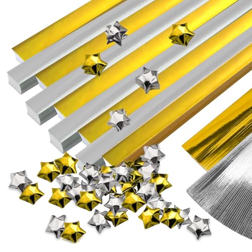 Pineraap 800 Stück Papier-Sternstreifen, Glitzerfolie, Origami-Stern-Papierstreifen, glänzende Glücksstern-Papierstreifen für Heimwerker, Handwerk, Schule, Unterricht, Party, Dekorbedarf - Gold, Pineraap 800 Stück Papier-Sternstreifen, Glitzerfolie, Origami-Stern-Papierstreifen, glänzende Glücksstern-Papierstreifen für Heimwerker, Handwerk, Schule, Unterricht, Party, Dekorbedarf - Gold, von Pineraap