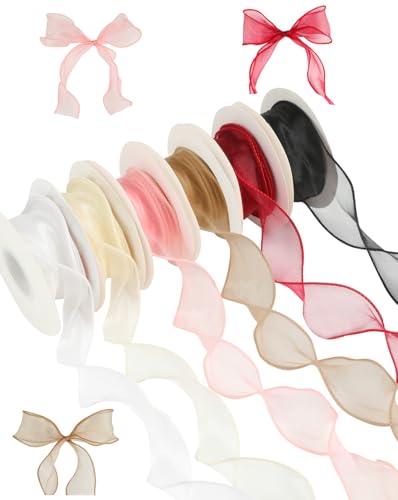 Pineraap Organzaband, 3,8 cm x 9,1 m, durchscheinende Bänder, gemischte Farben, Chiffon-Stoffband für Blumenstrauß, Geschenke, Verpackung, Weihnachtsbaum, Hochzeitseinladungen, Kränze, Schleifen Pineraap Organzaband, 3,8 cm x 9,1 m, durchscheinende Bänder, gemischte Farben, Chiffon-Stoffband für Blumenstrauß, Geschenke, Verpackung, Weihnachtsbaum, Hochzeitseinladungen, Kränze, Schleifen von Pineraap